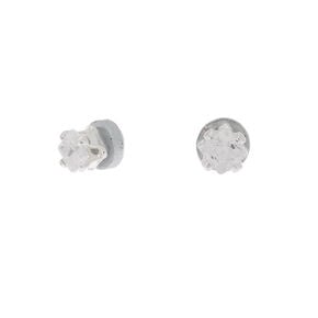 Silver Cubic Zirconia Square Magnetic Stud Earrings - 2MM,