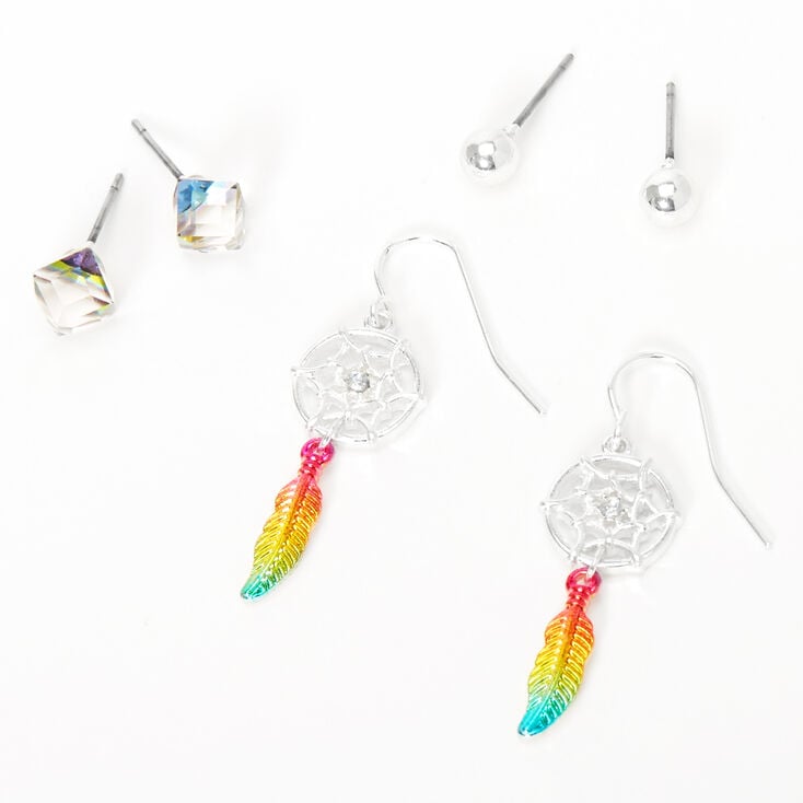 Silver Rainbow Dreamcatcher Mixed Earrings - 3 Pack,