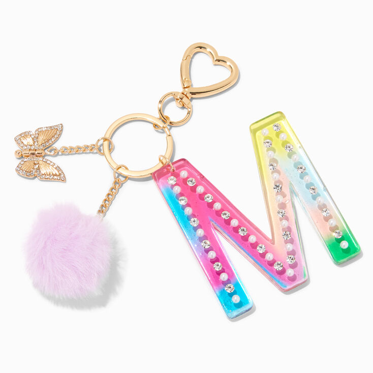 Butterfly &amp; Rainbow Initial Keychain - M,