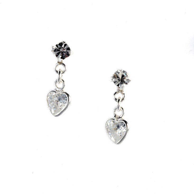 Sterling Silver Heart Drop Stud Earrings Claire S
