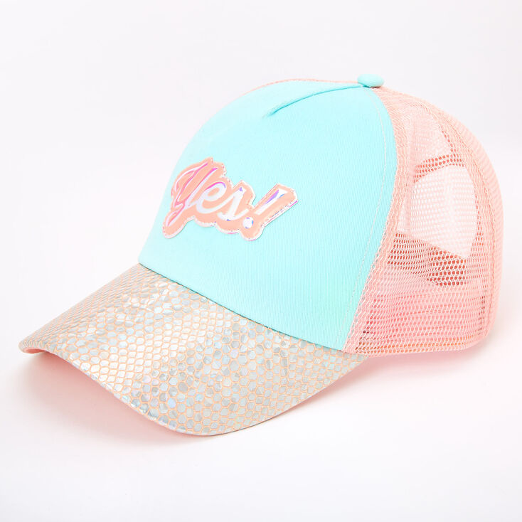Claire's Casquette de camionneur avec Inscription « Yes !' » irisée - Rose