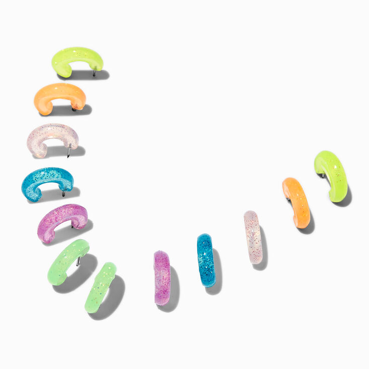 Neon Glitter Hoop Earring Stackables Set - 6 Pack,