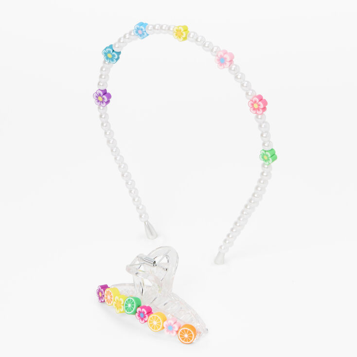Summer Flower Pearl Headband &amp; Hair Claw Combo &#40;2 pack&#41;,