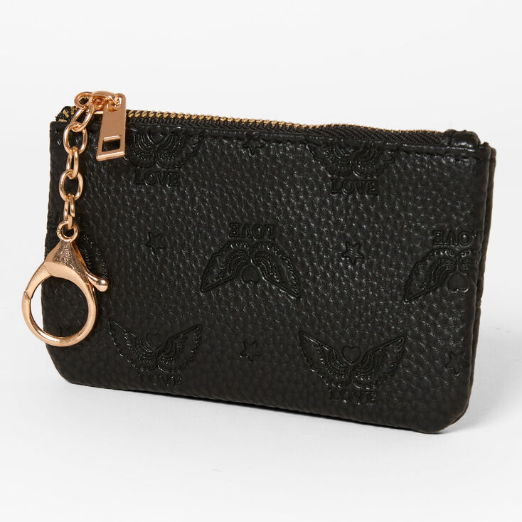 Love Angel Wings Zip Coin Purse - Black,
