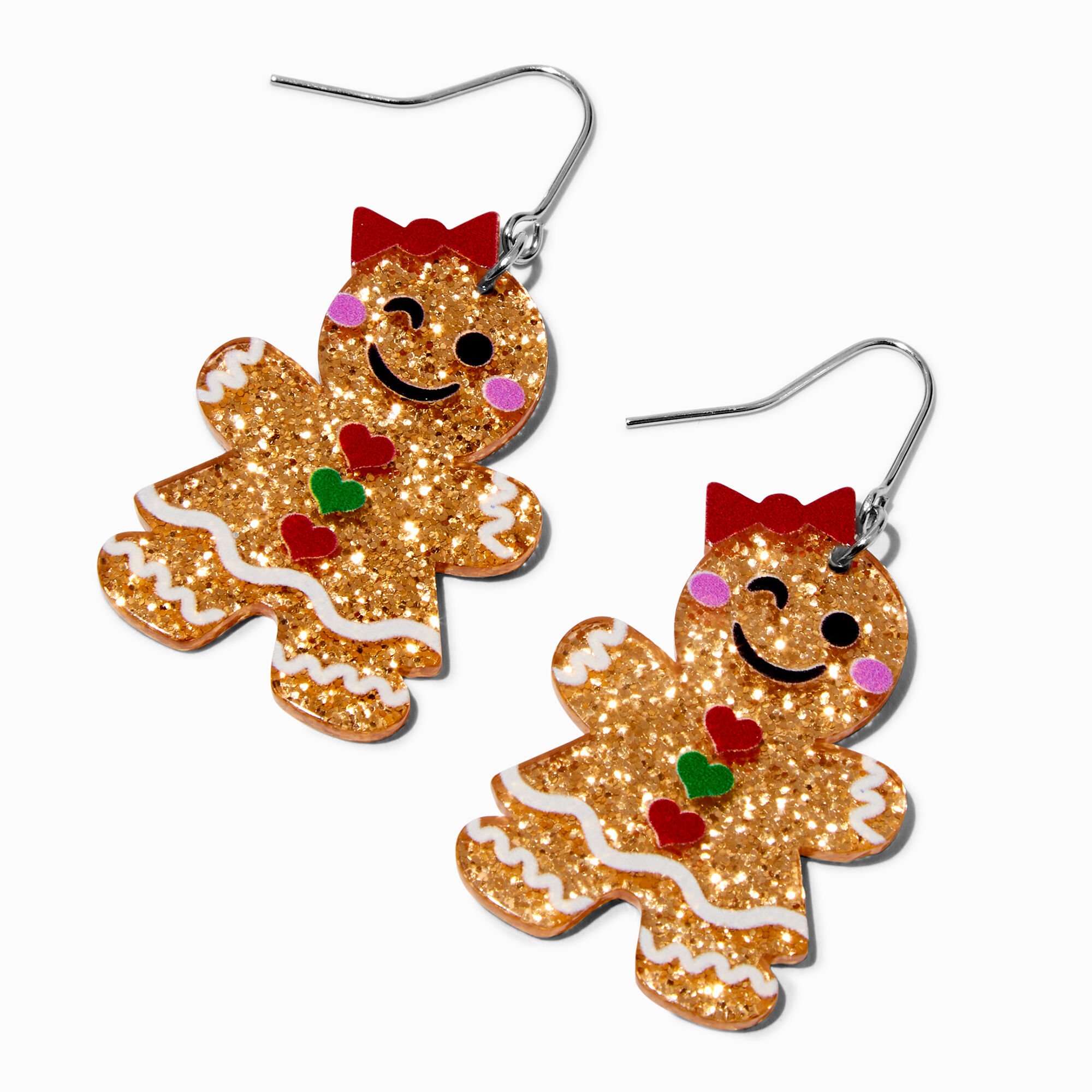 View Claires Gingerbread Cookie Glittery Drop Earrings information