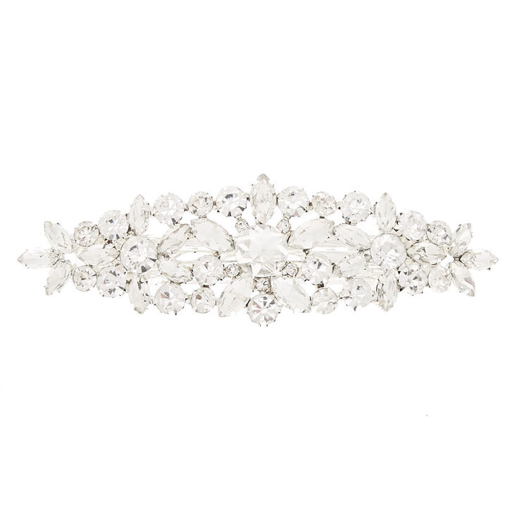 Barrette glamour en strass couleur argent&eacute;,