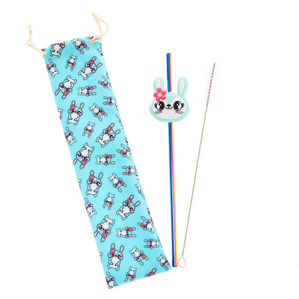 Jade the Bunny Anodized Stainless Steel Straw & Pouch Set,