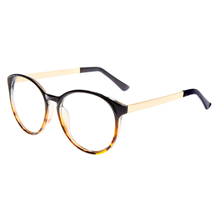 Claire's Lunettes rondes transparentes motif écaille de tortue effet dégradé - Noir