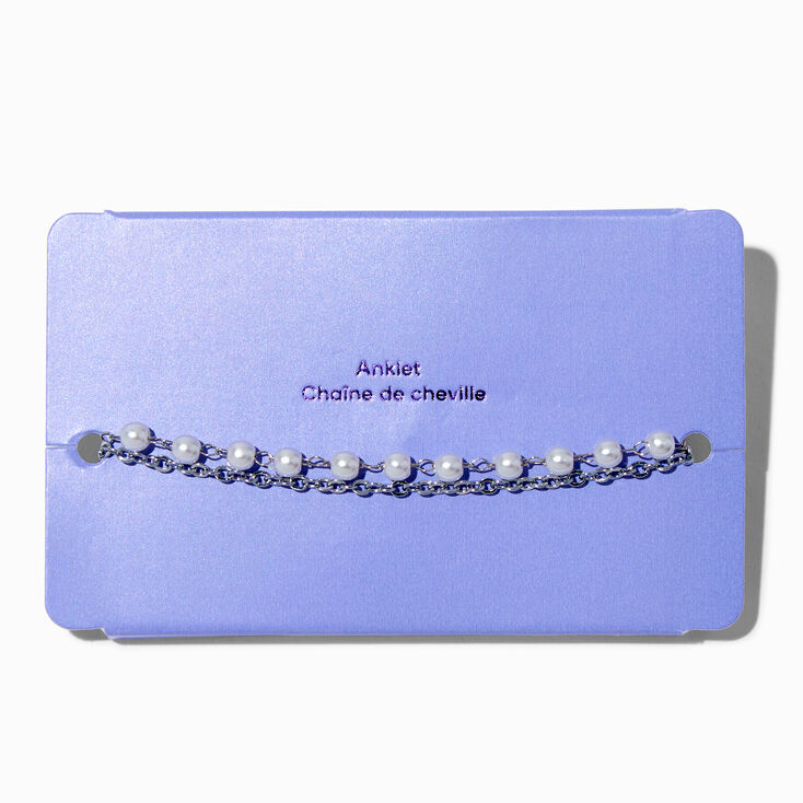 Silver-tone Figaro Chain &amp; Pearl Anklet,