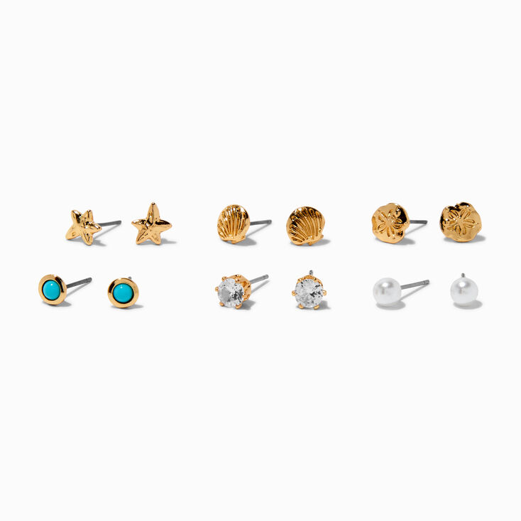 Beach Cubic Zirconia Stud Earrings - 6 Pack,
