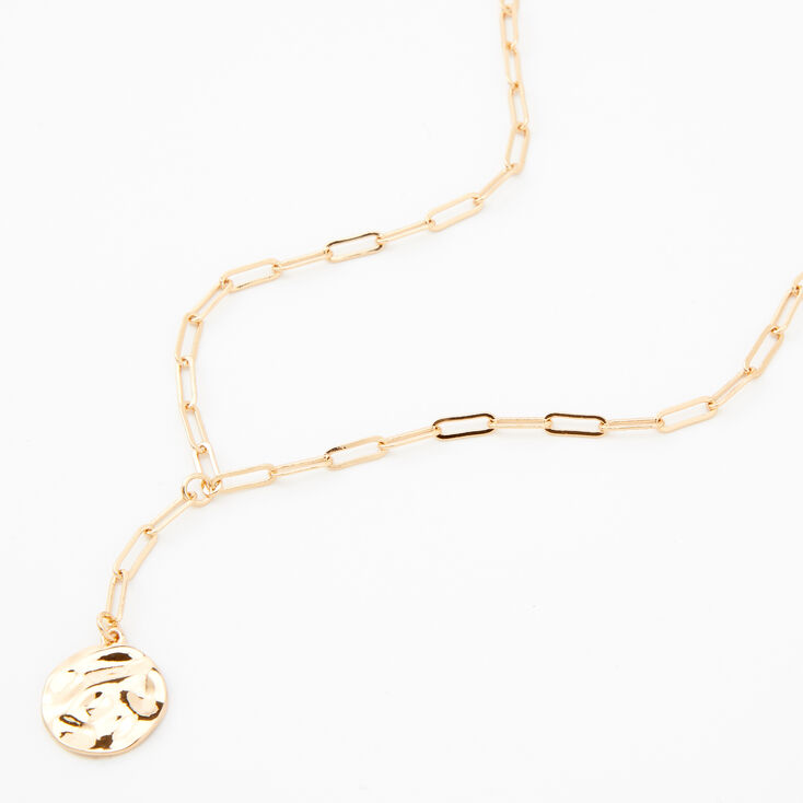 Gold Hammered Coin Pendant Chain Necklace,