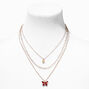 Gold Heart &amp; Pink Butterfly Pendant Multi-Strand Necklace,