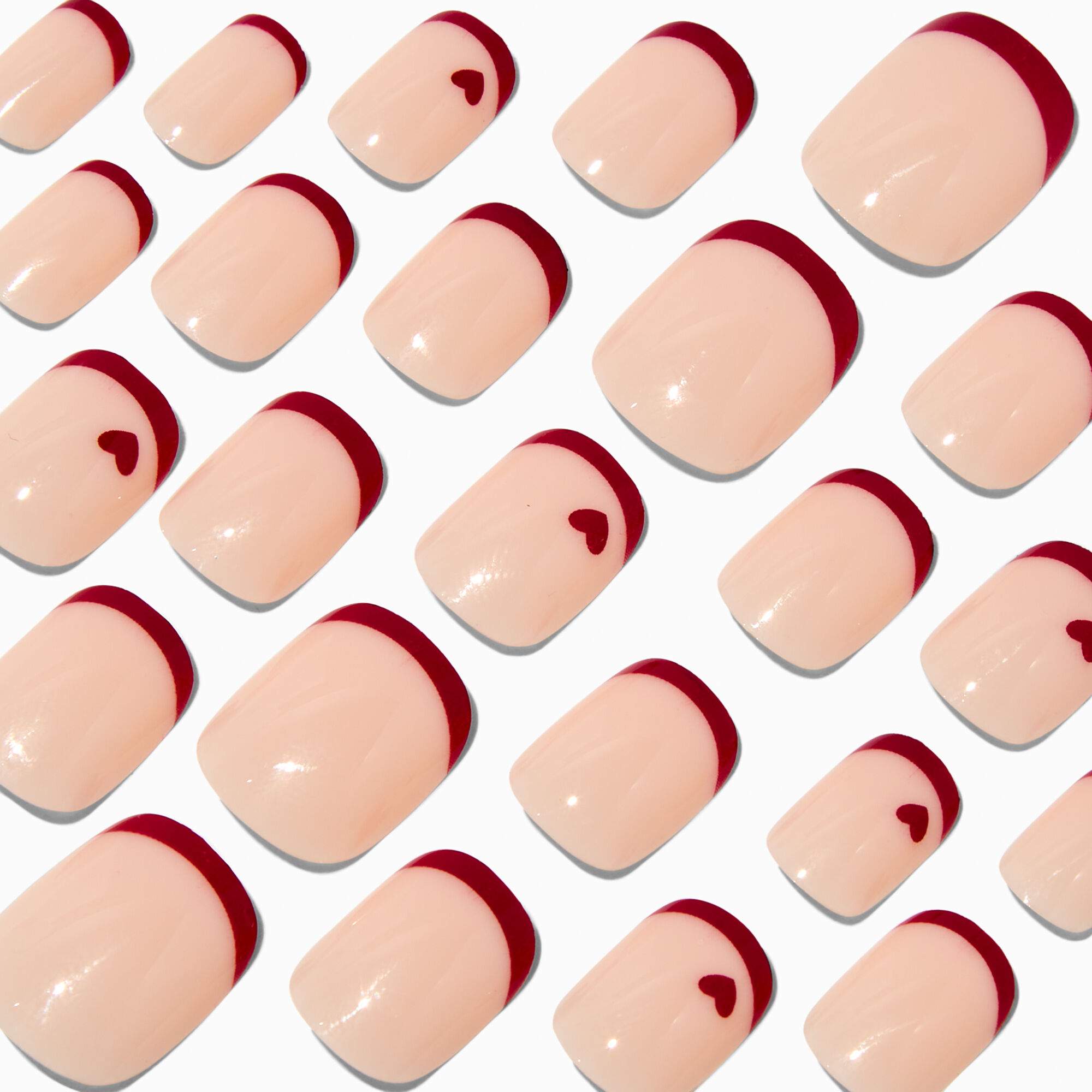 Red Heart French Tip Squoval Vegan Faux Nail Set - 24 Pack,