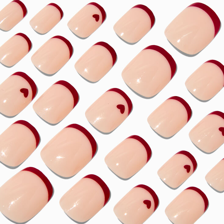 Red Heart French Tip Squoval Vegan Faux Nail Set - 24 Pack,