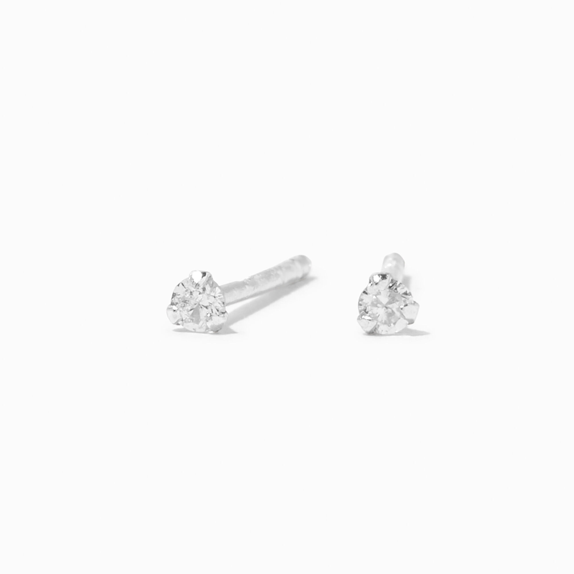 View Claires Cubic Zirconia 2MM Round Martini Stud Earrings Silver information
