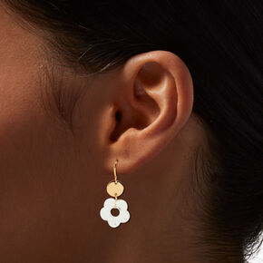 Clear Daisy Gold Disc 1&quot; Drop Earrings,