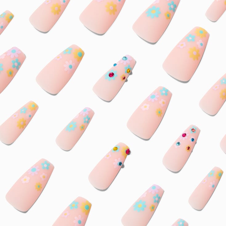 Daisy Bling Squareletto Vegan Faux Nail Set - 24 Pack,