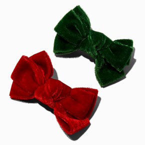 Barrettes &agrave; n&oelig;ud velours rouge et verte - Lot de 2,