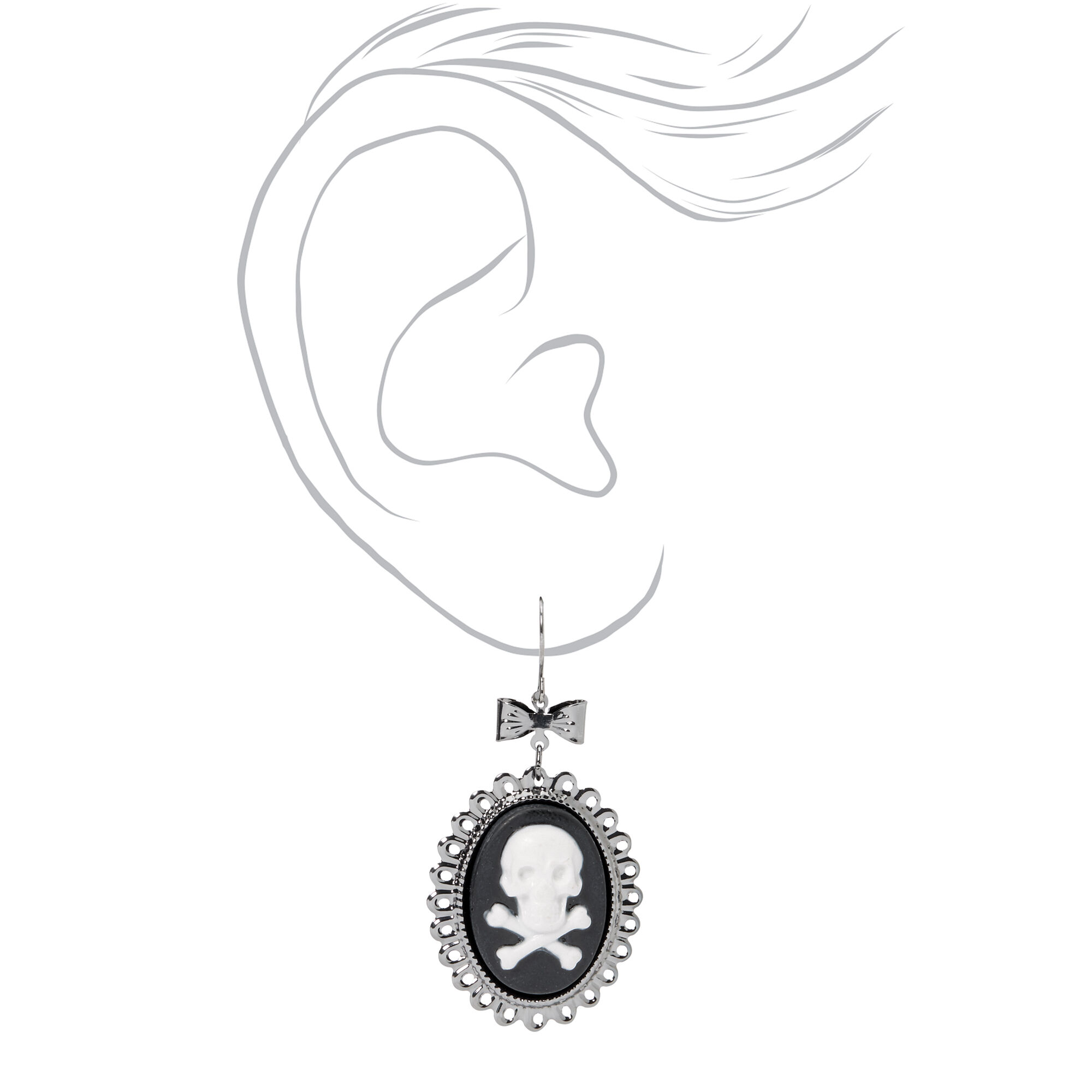 Silver 2" Victorian Skull Medallion Drop Earrings,