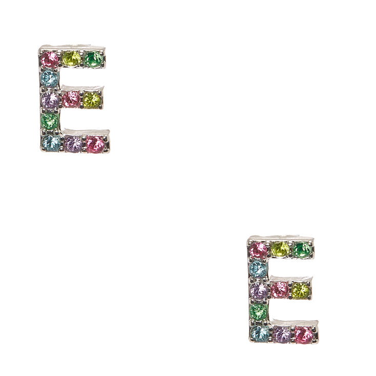 Pastel Gem Initial Letter E Silver Tone Stud Earrings Claire S Us