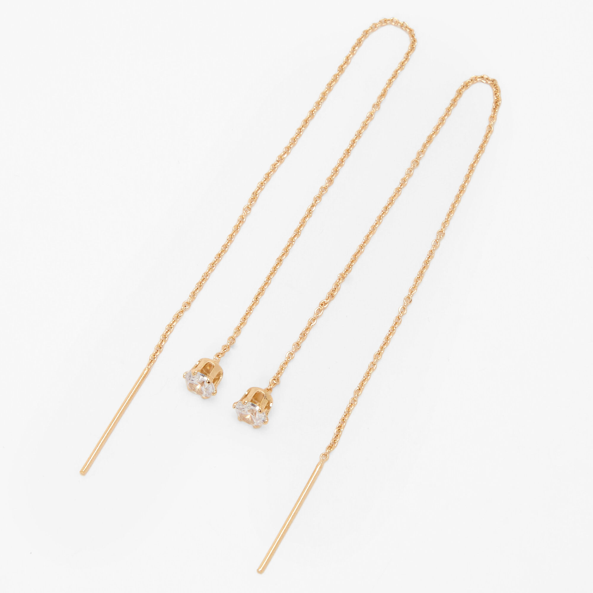 Gold tone 5 Cubic Zirconia Stone Threader Drop Earrings