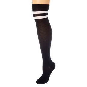 Over The Knee Striped Socks - Black,