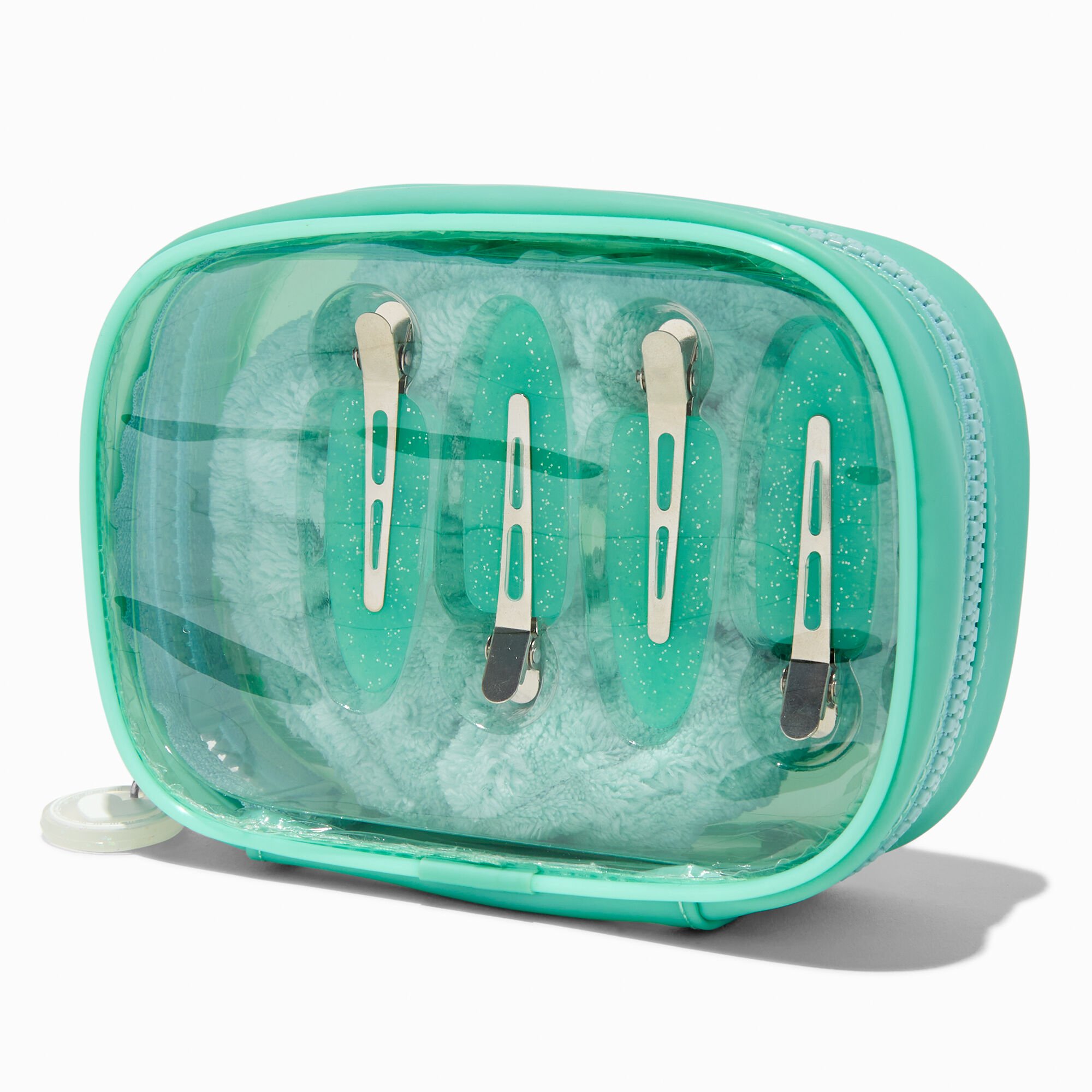 Mint Green Scrunchie & No-Crease Hair Clip Makeup Bag Set,