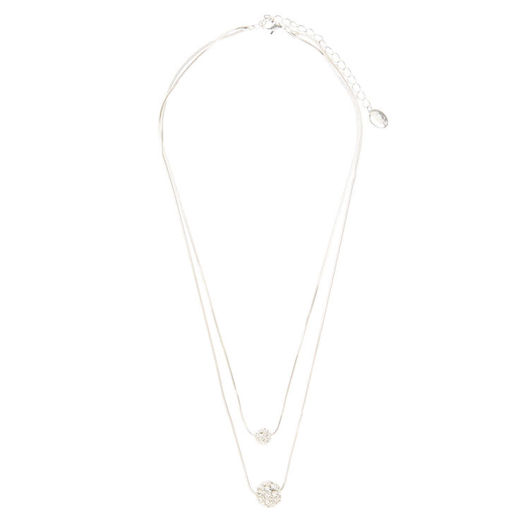 Double Chain Silver Fireball Ball Necklace,