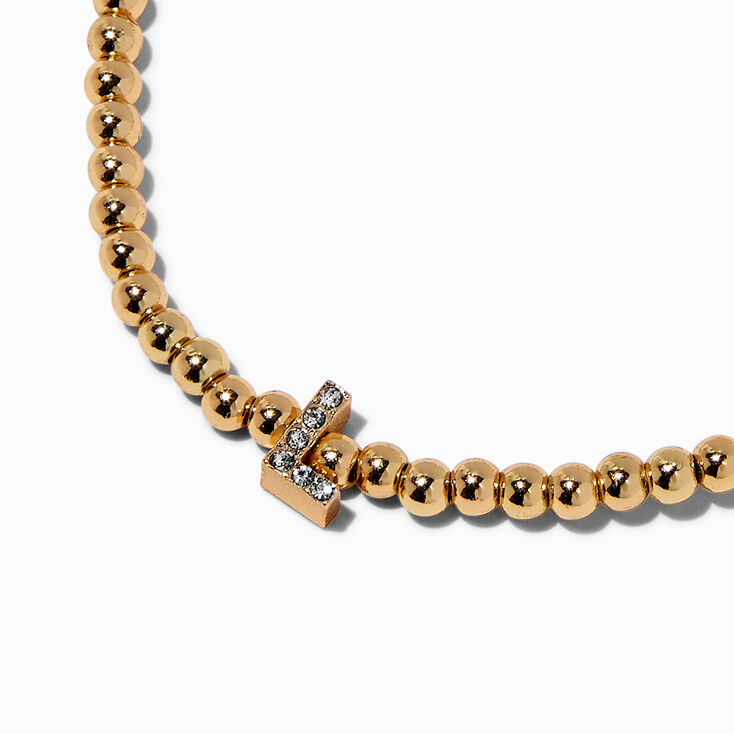 Bracelet &eacute;lastique &agrave; initiale pav&eacute; perl&eacute; couleur dor&eacute;e - L,