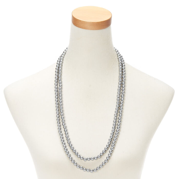Pearl Long Necklace - Grey,