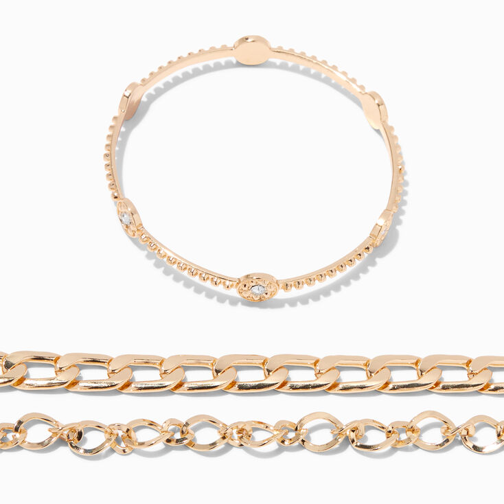 Gold Link Chain &amp; Bangle Bracelets - 3 Pack,