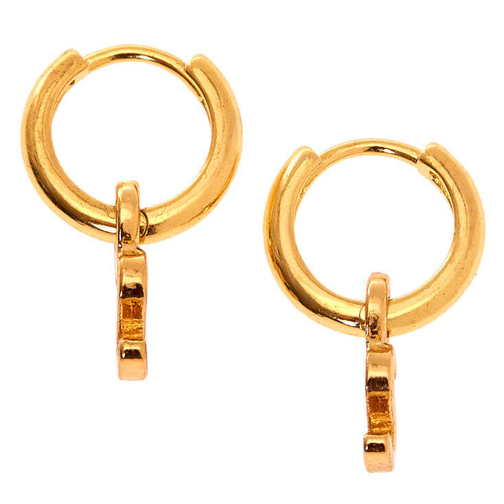 Gold 10MM Initial Huggie Hoop Earrings - S,