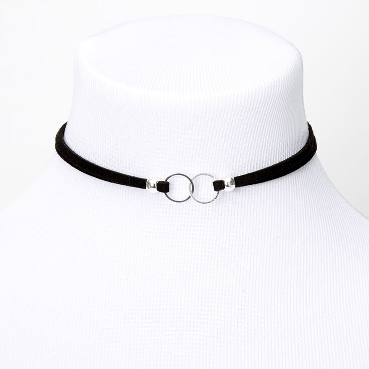 Double Circle Ring Choker Necklace - Black,