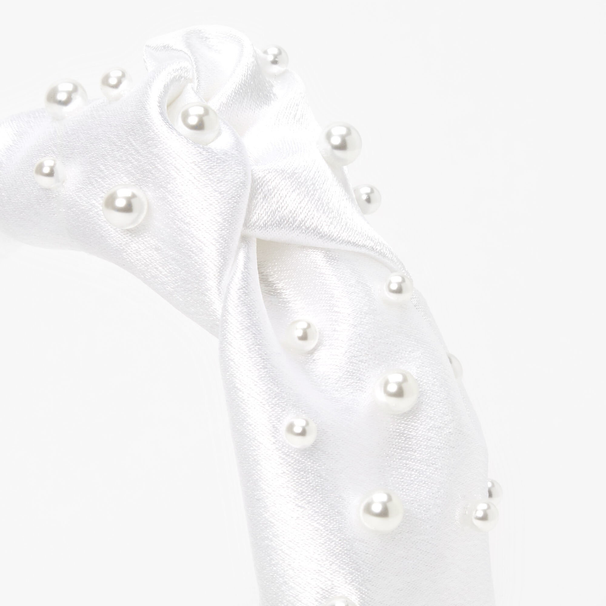 Satin Pearl Knotted Headband - White,