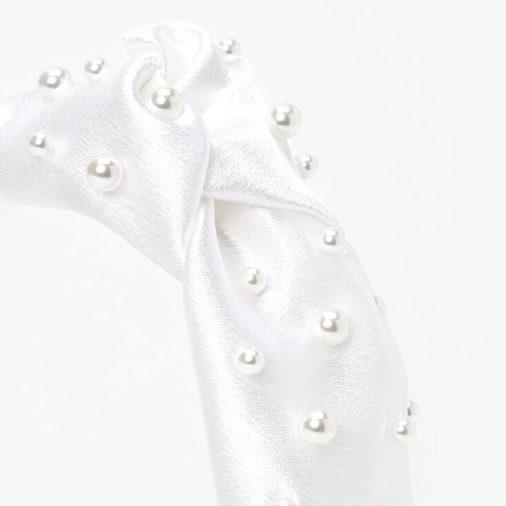 Satin Pearl Knotted Headband - White,