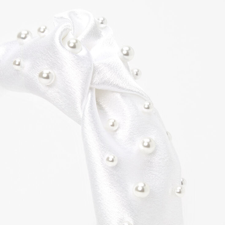 Satin Pearl Knotted Headband - White,