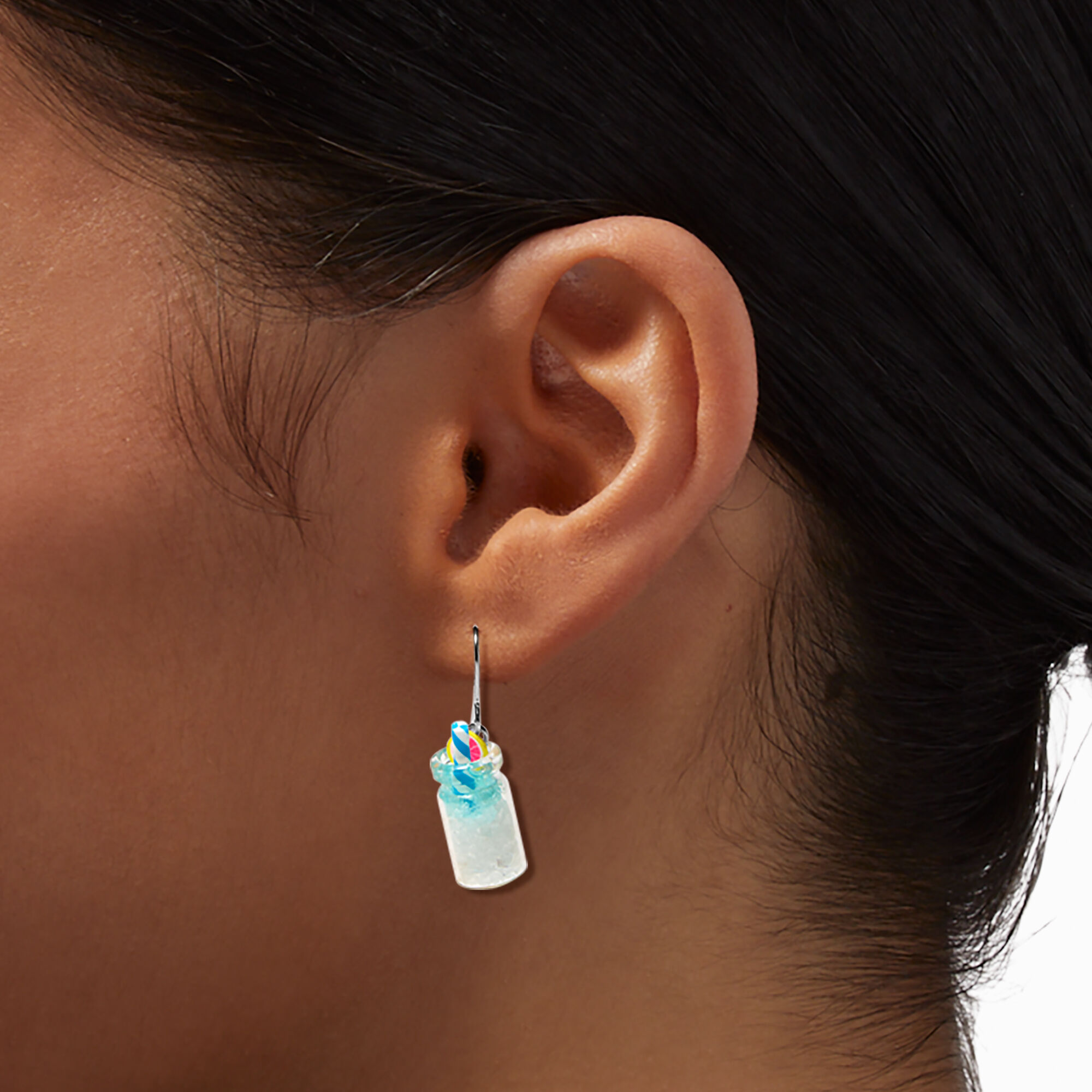 Silver 1 Blue Lemonade Drink Drop Earrings Claire s US