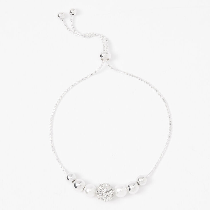 Silver-tone Crystal Fireball &amp; Pearl Bolo Bracelet,