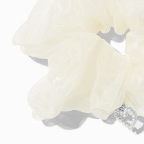 White Organza Heart Charm Hair Scrunchie,