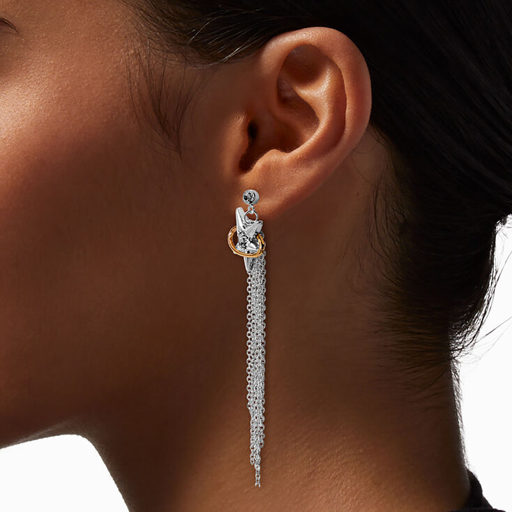 Mixed Metal Starburst Fringe Drop Earrings,