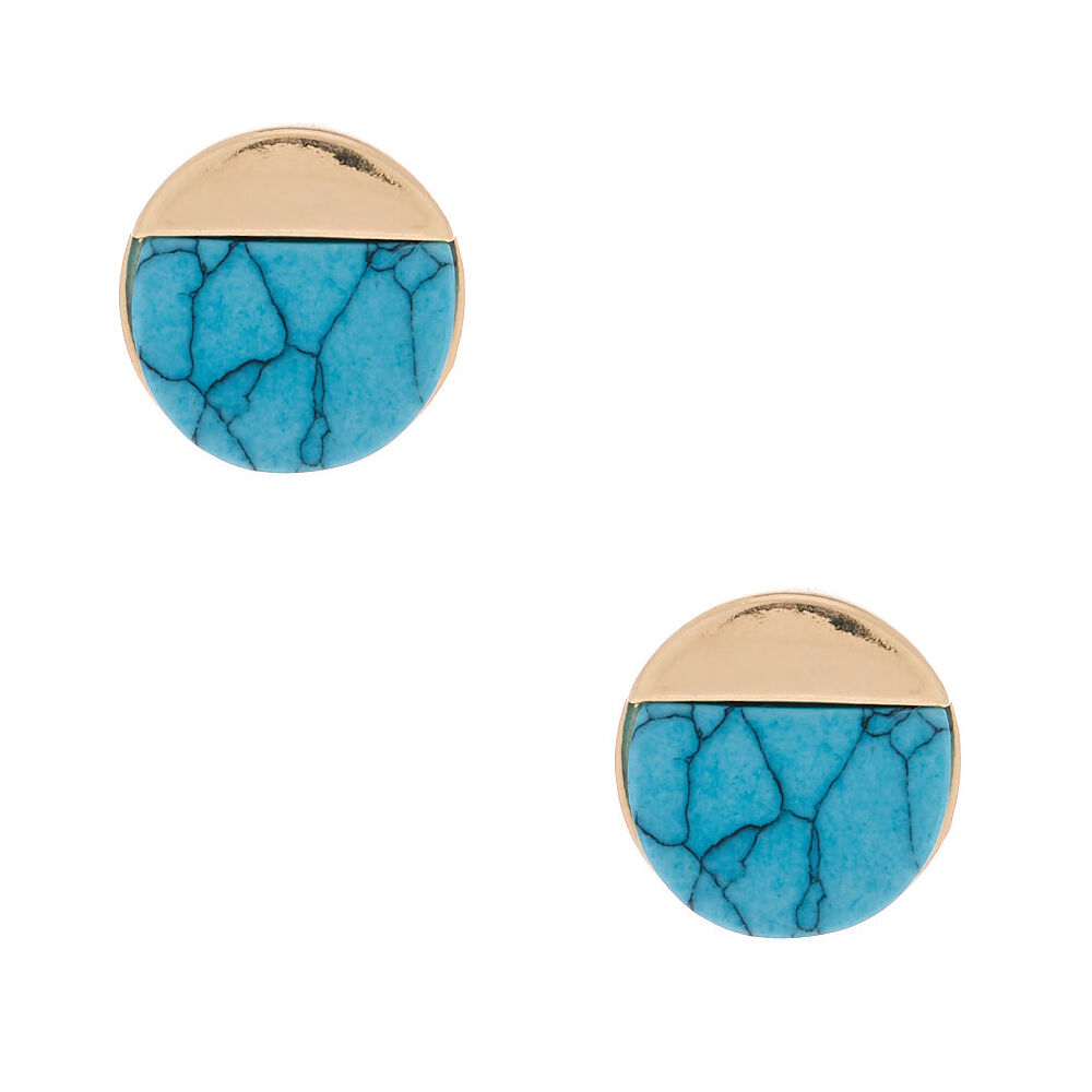 Gold Marble Stud Earrings - Turquoise,