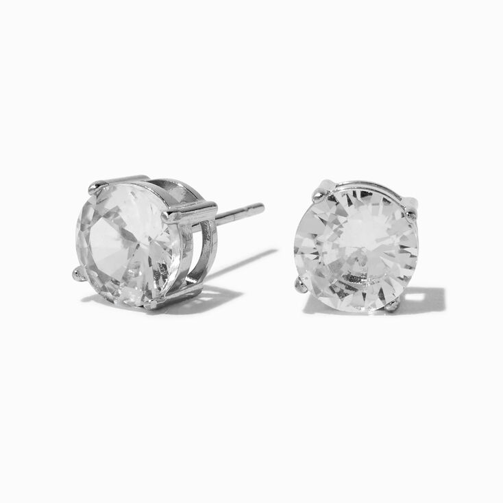 Silver-tone Stainless Steel Cubic Zirconia 8mm Basket Stud Earrings,