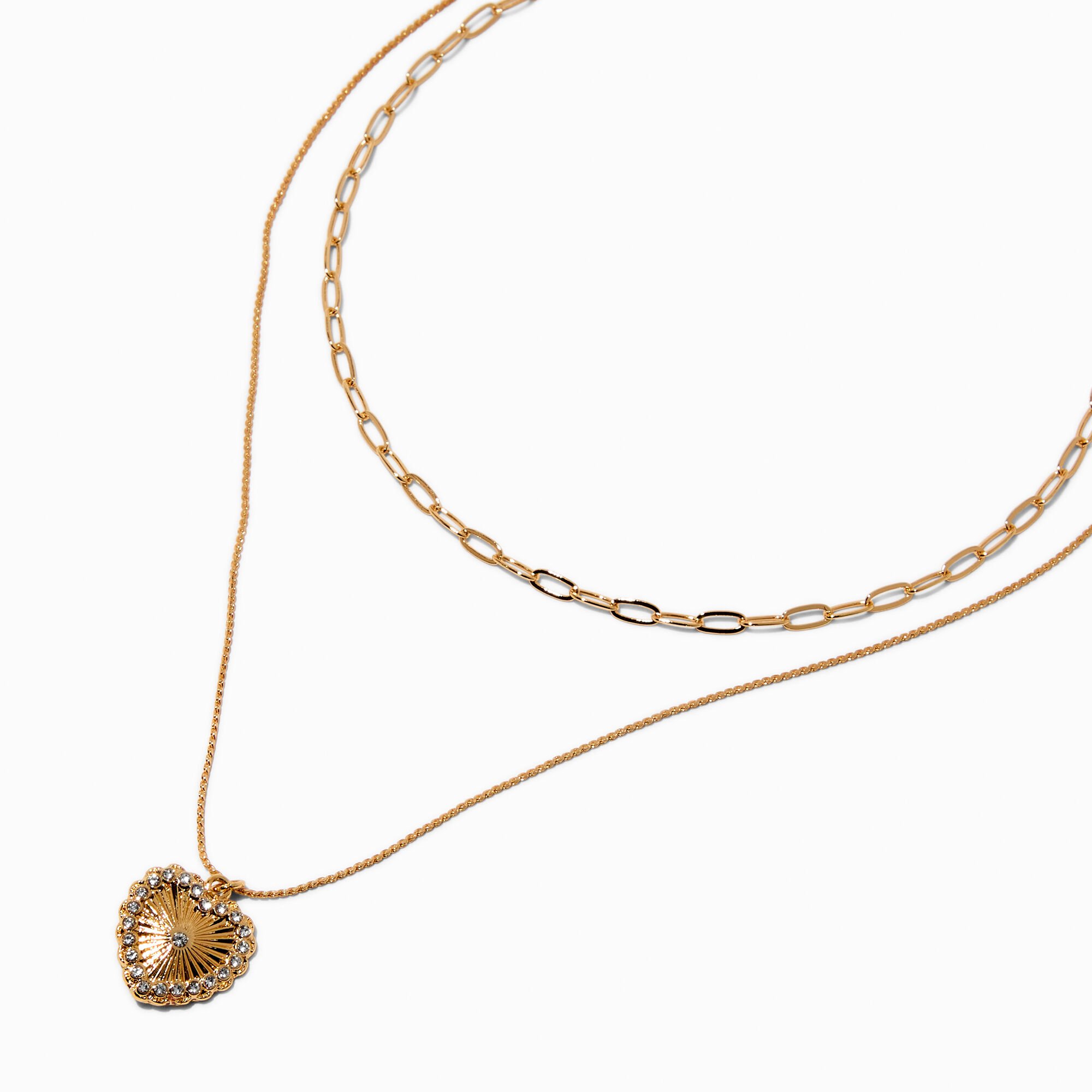 Collier multi-rangs cœur décoré couleur dorée,