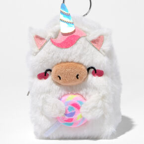 Furry Chubby Unicorn Mini Backpack Keychain,