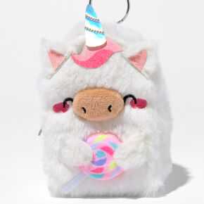 Furry Chubby Unicorn Mini Backpack Keyring,