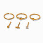 20G Gold-tone Titanium Cubic Zirconia Nose Studs &amp; Hoops - 6 Pack,