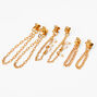 Gold Pearl Chain Front &amp; Back Drop Earrings - 3 Pack,
