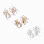 Mixed Metal Wire Flower Clip On Stud Earrings - 3 Pack,
