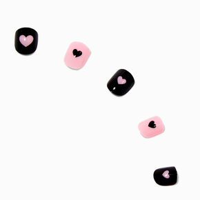 Claire&#39;s Club Pink &amp; Black Heart Press On Vegan Faux Nail Set - 10 Pack,