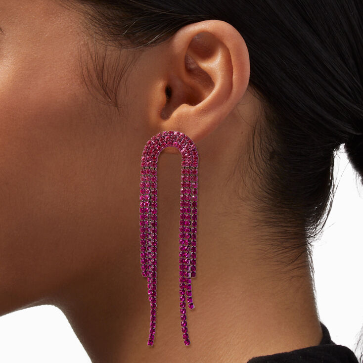 Fuchsia Crystal Lasso Fringe 3.25&quot; Drop Earrings,